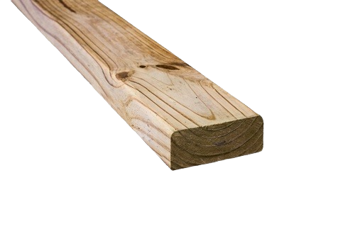 Treated 2x4 lumber board with smooth surface and visible wood grain for durable home improvement projects