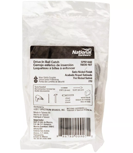 National Hardware satin nickel finish drive-in ball catch for tools and home improvement projects
