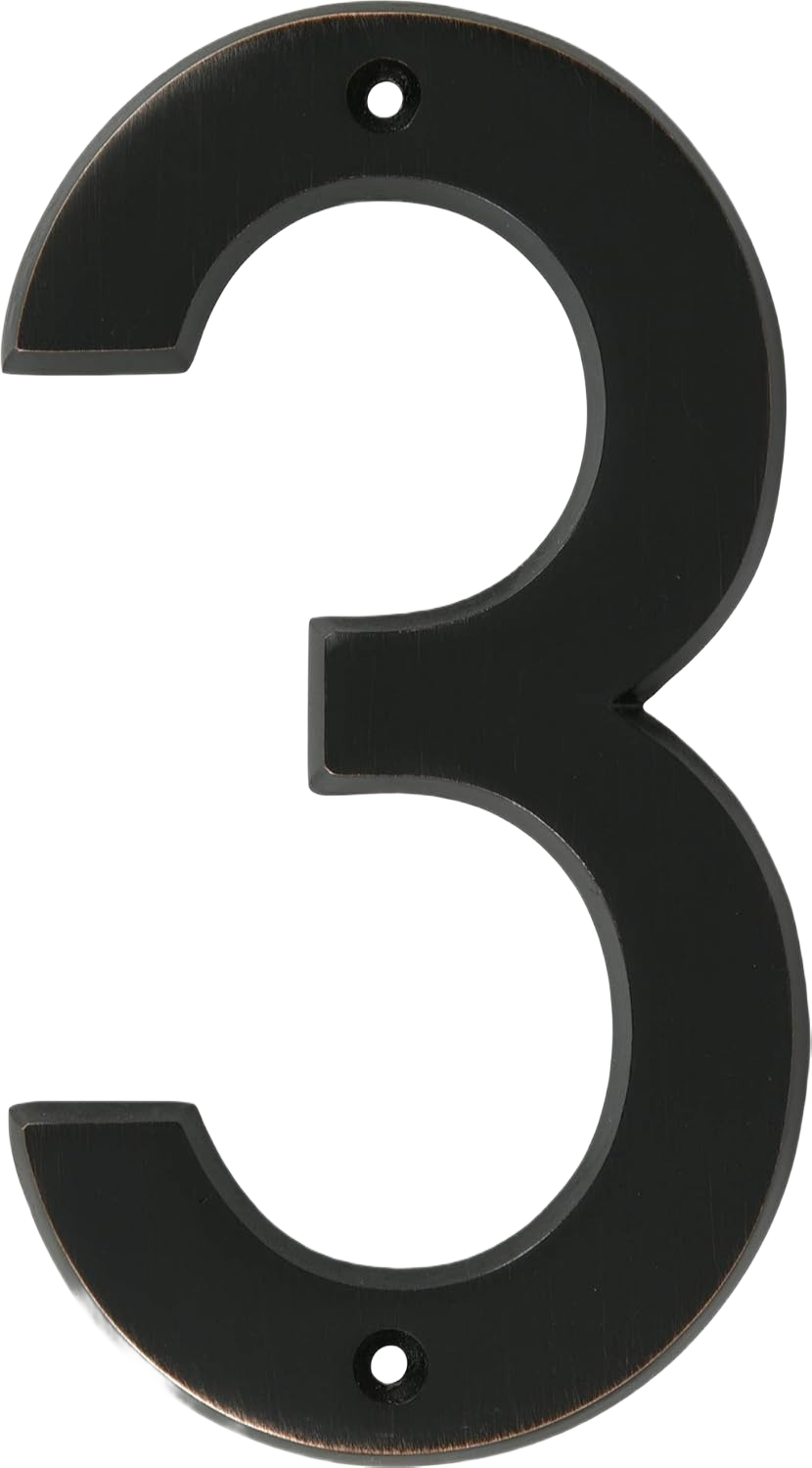 Old World Bronze metal house number 3 with mounting holes for home improvement and signage projects under $50