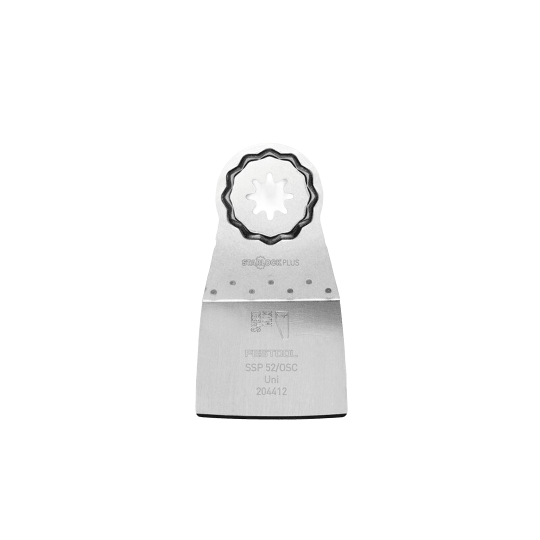 Silver oscillating scraper blade with star-shaped mounting hole for power tool accessories and woodworking tools