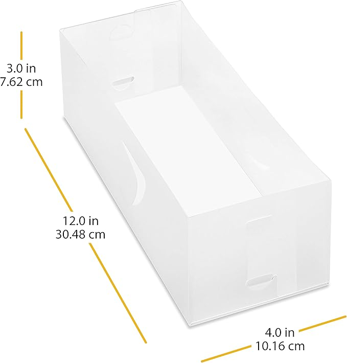 Frosted clear plastic small drawer organizer measuring 12 by 4 by 3 inches for storage and desk organization