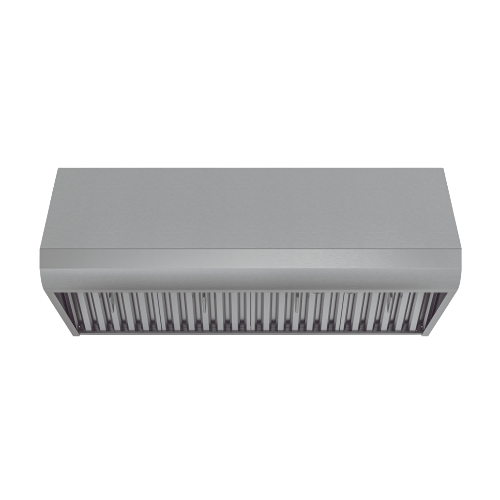 Top view of stainless steel 42-inch canopy range hood from kitchen appliances and over the range hoods collection.