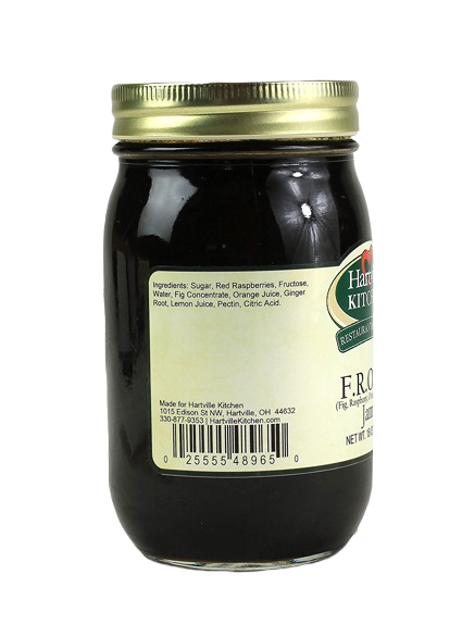 Jar of Hartville Kitchen F.R.O.G. Jam with figs, raspberries, orange, and ginger in Jams & Jellies collection