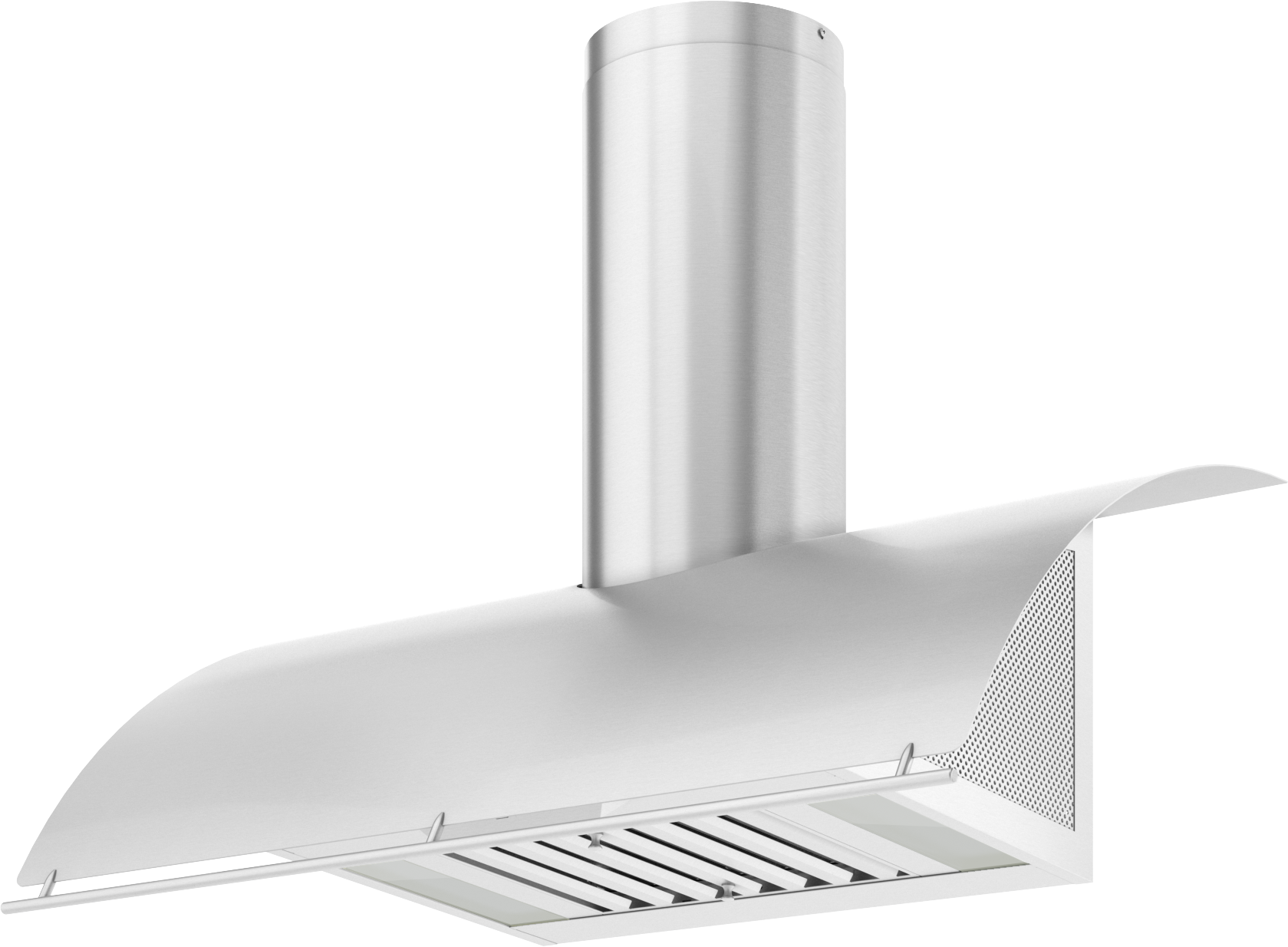 stainless steel chimney hood with curved design and perforated side panels for range hoods collection