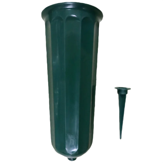 Green floral vase with stake designed for indoor Christmas decorations and holiday floral arrangements under $50 collection