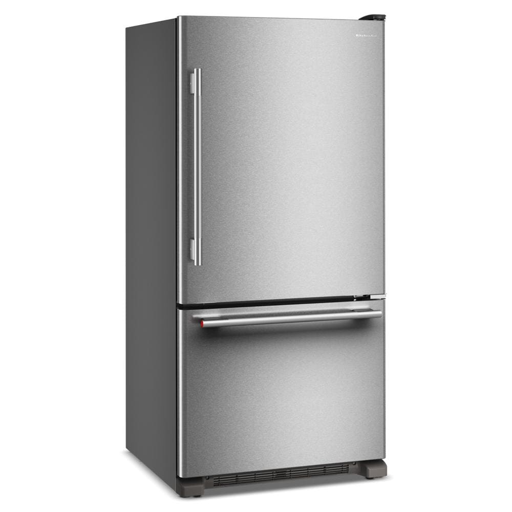 33-inch stainless steel bottom mount refrigerator with right door swing in KitchenAid appliances collection