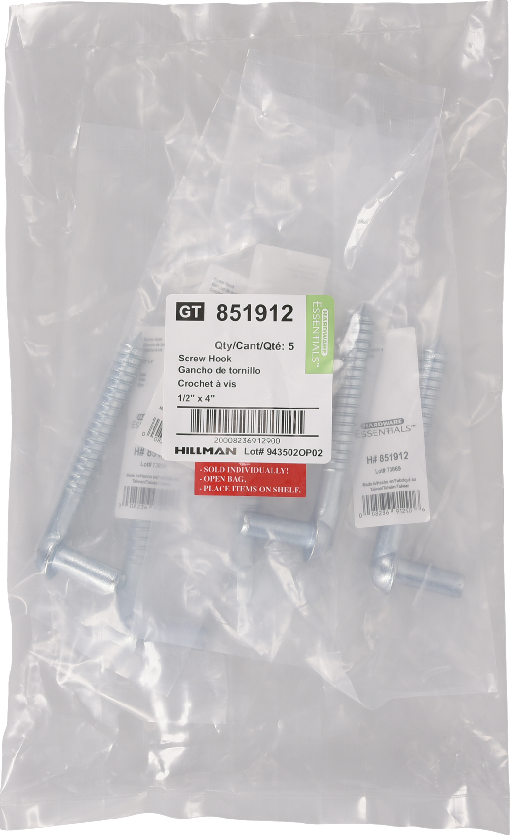 Hardware Essentials Gate Screw Hook Zinc (1/2" x 4")