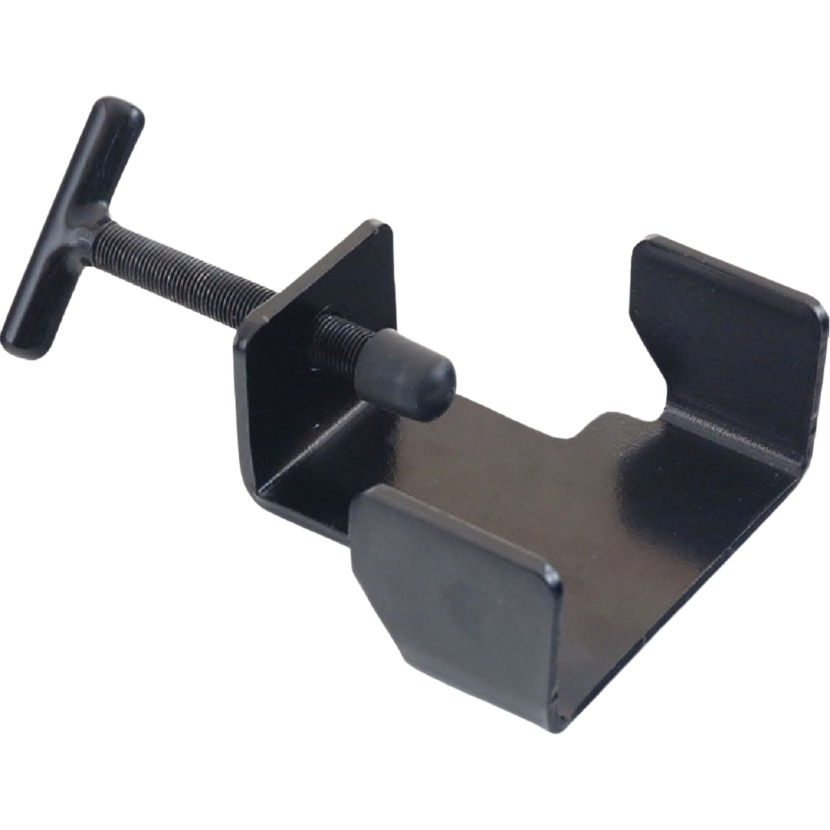 Black metal clamp tool with screw handle for securing lawn mower blades in Parts & Lubricants and Tools collections