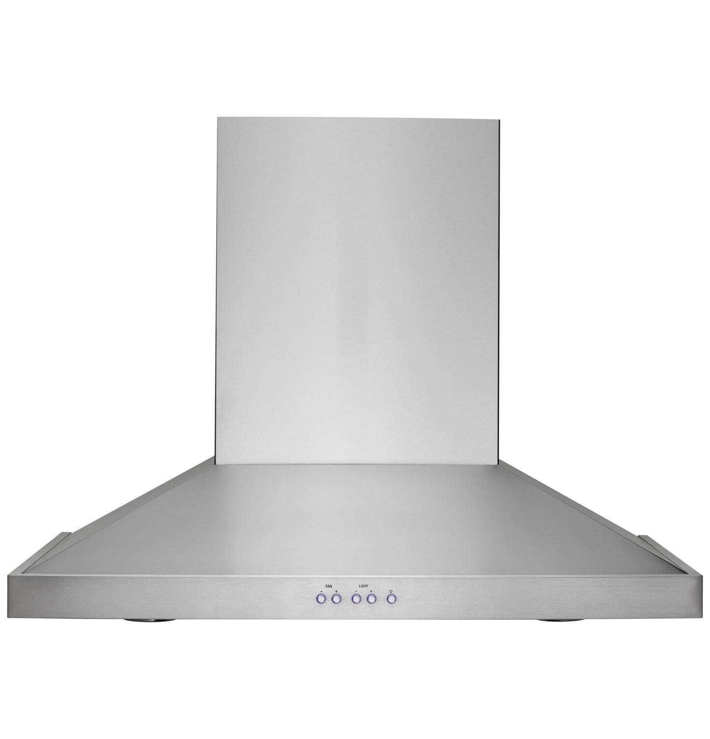 Modern stainless steel wall-mounted vent hood with sleek angular design and control buttons in appliances collection
