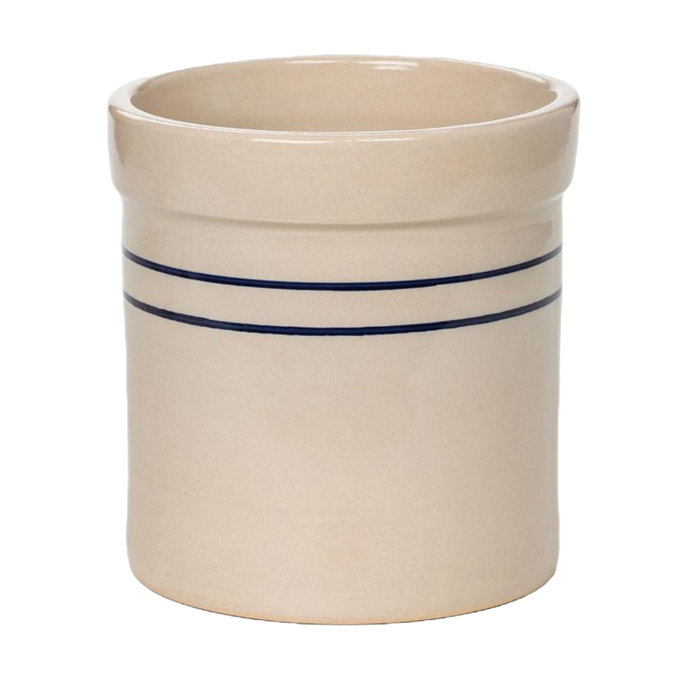 3/4 gallon stoneware crock with vintage-style blue stripes, durable kitchenware for storage and decor under $50