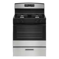 30-inch stainless steel and black gas range with digital controls and multiple burners for kitchen and home appliances collections