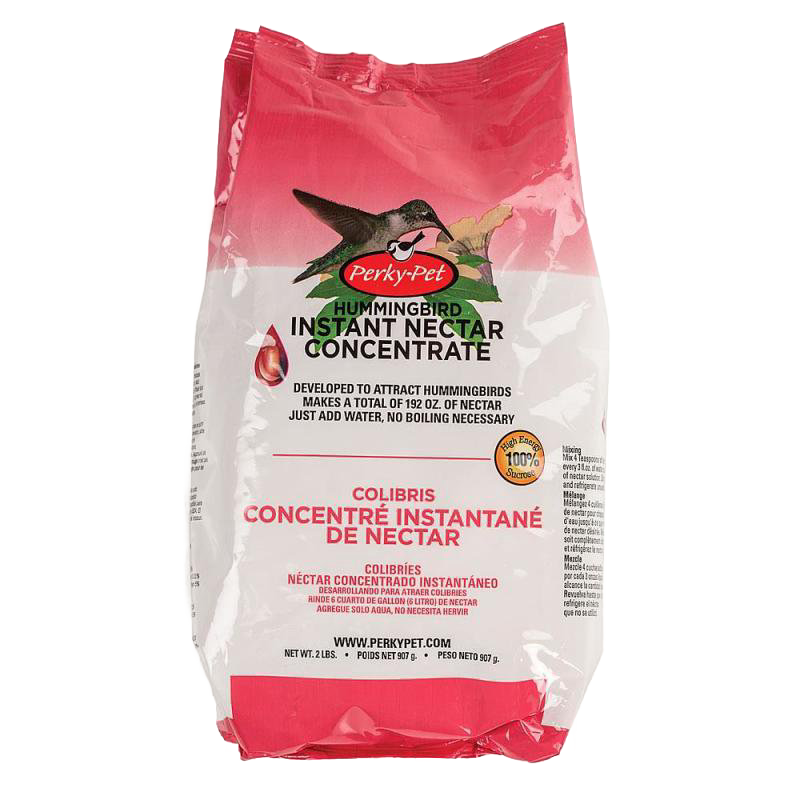 Red and white bag of hummingbird nectar powder concentrate in wildlife supplies and outdoor living collections