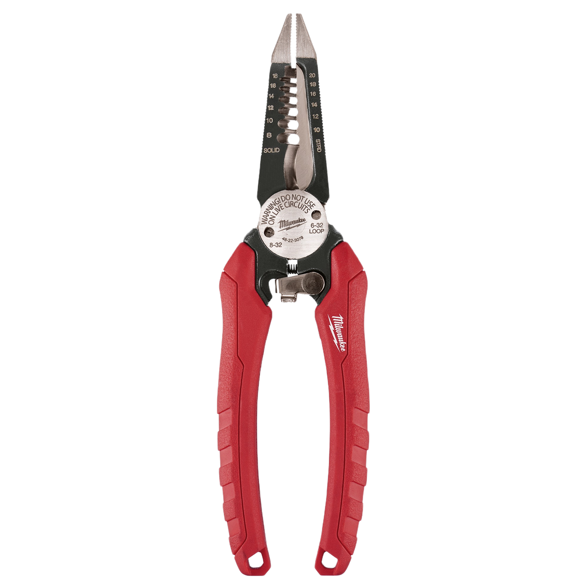 Red-handled comfort grip combination pliers with wire stripping and cutting features for tools and home improvement use
