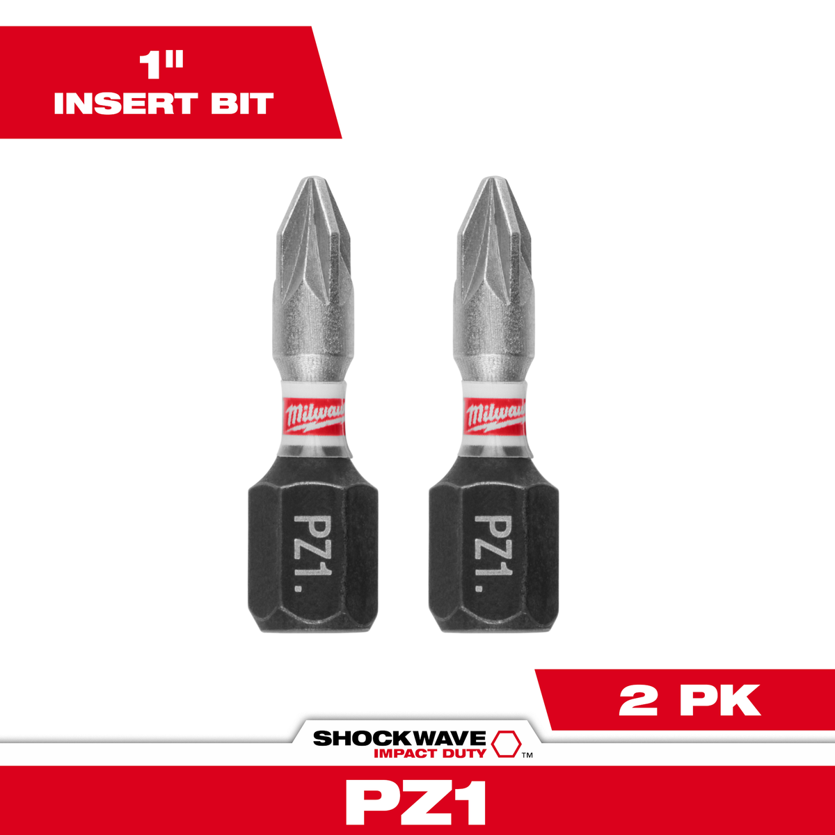 Milwaukee SHOCKWAVE™ Impact Duty 1" Pozidriv #1 Insert Bits, 2-Pack