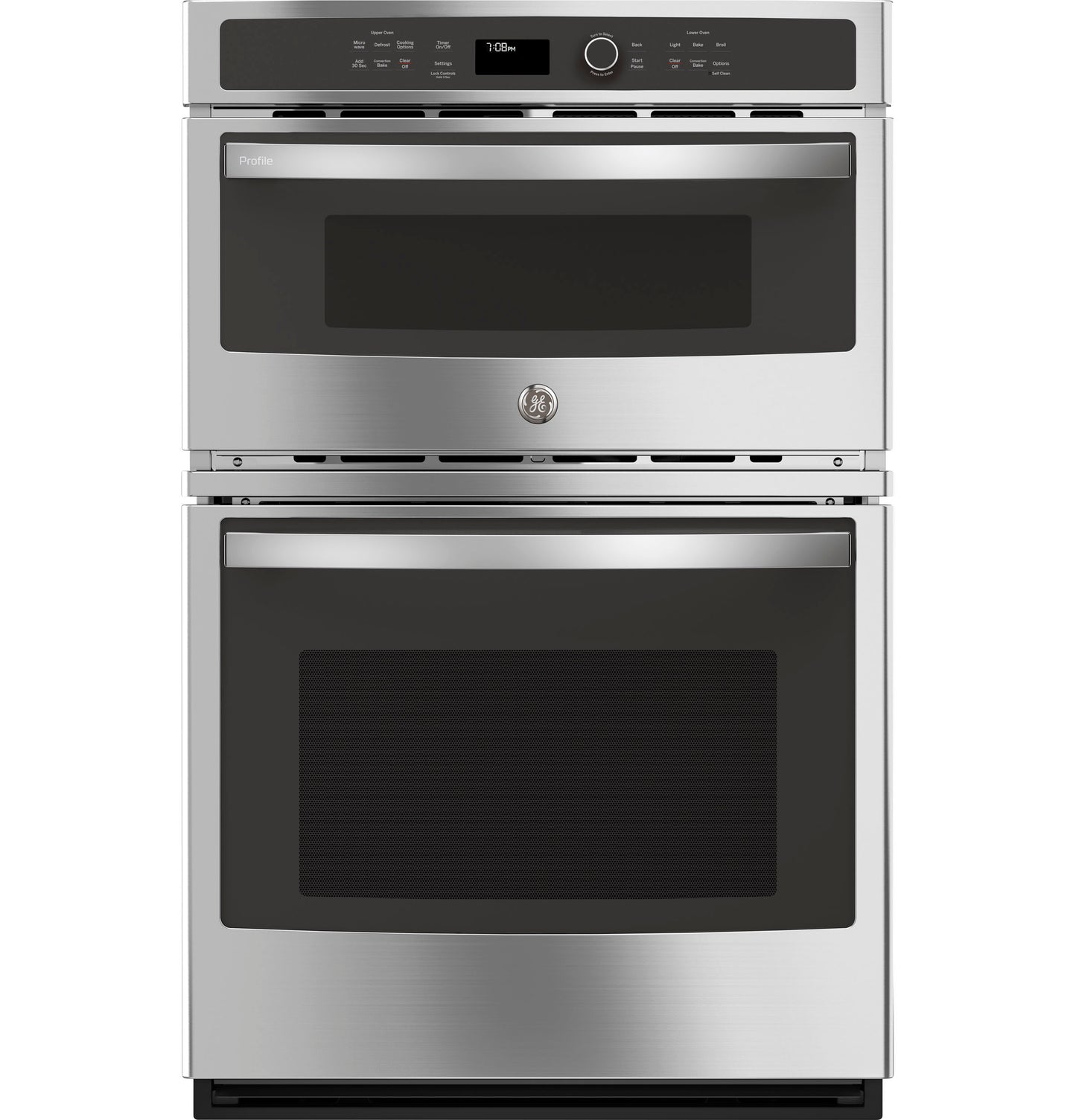 Front view of stainless steel built-in combination microwave and convection wall oven in Appliances collection