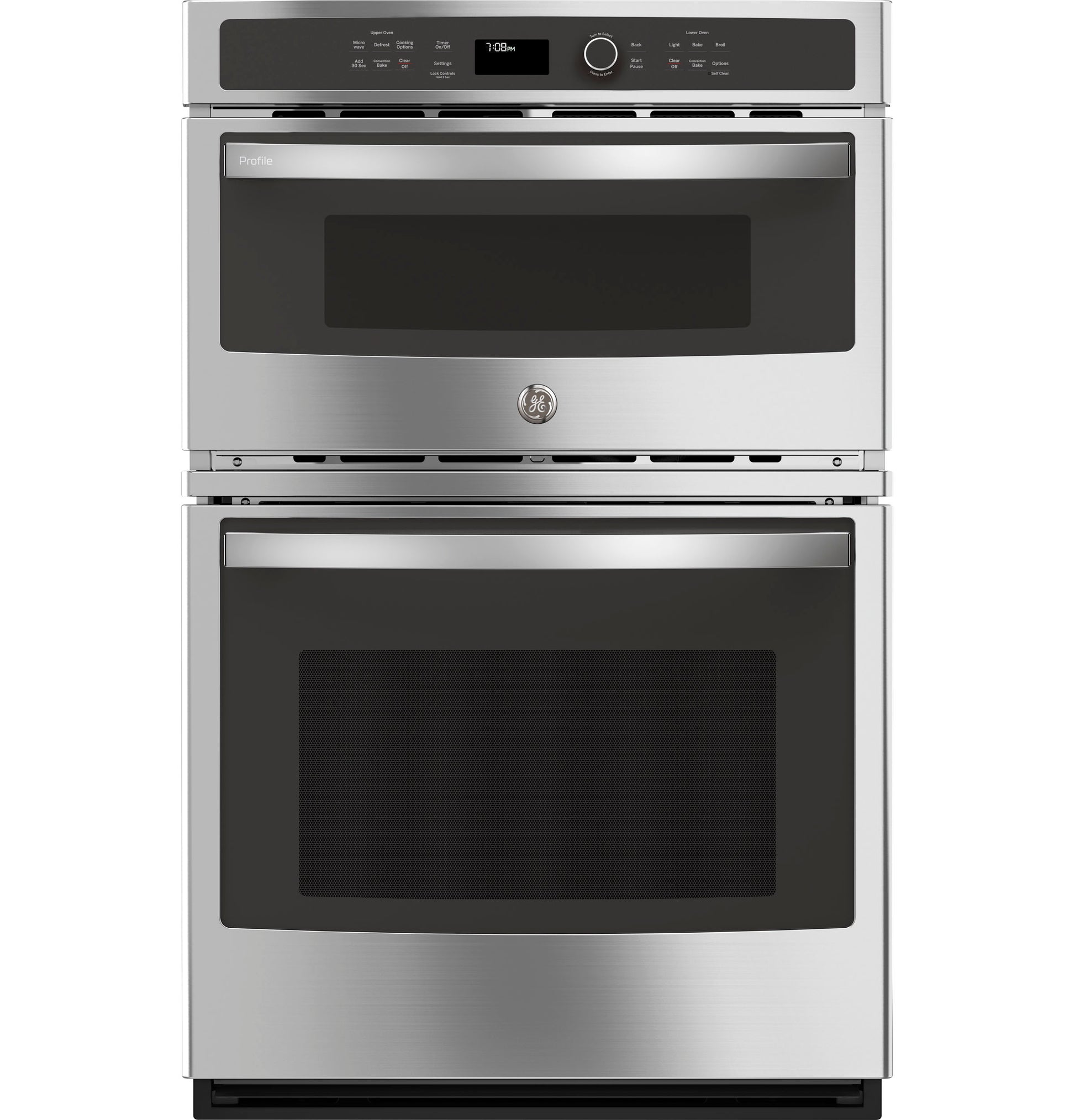 Front view of stainless steel built-in combination microwave and convection wall oven in Appliances collection