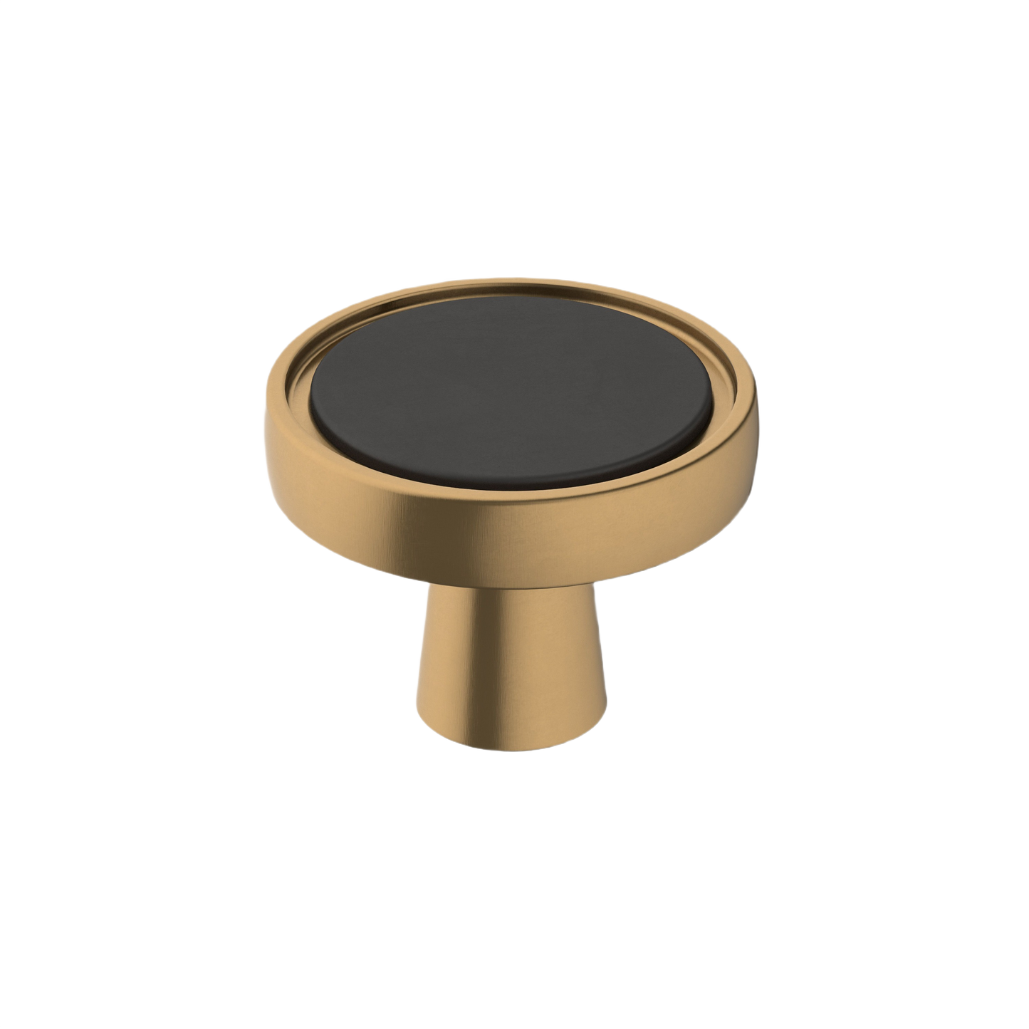 Round cabinet knob with matte black center and polished chrome outer ring for hardware and furniture accessories