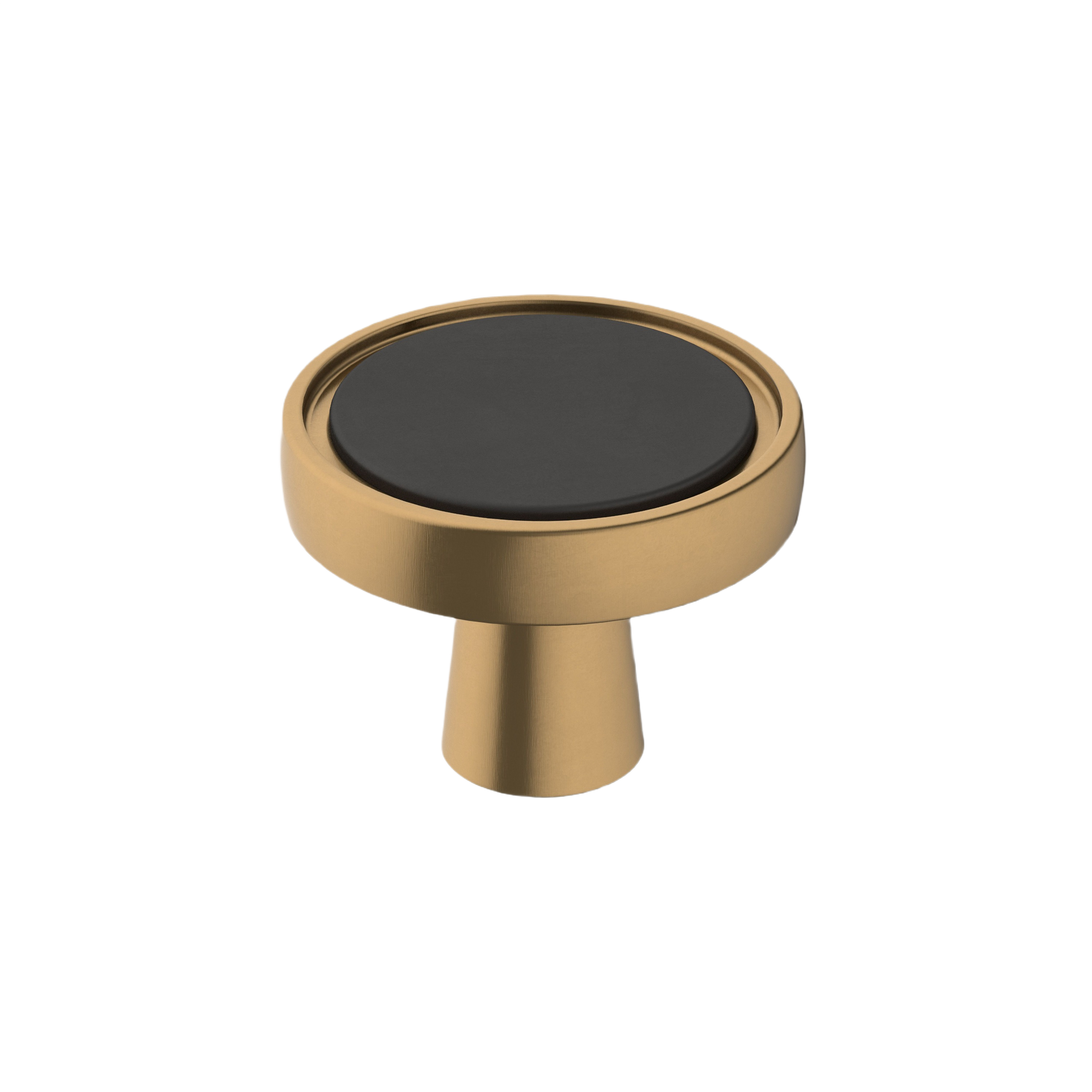 Round cabinet knob with matte black center and polished chrome outer ring for hardware and furniture accessories
