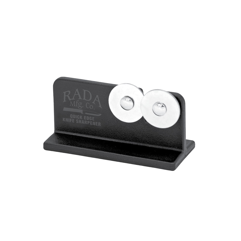 Compact black knife sharpener with dual circular sharpening discs for kitchen utensils and gadgets use