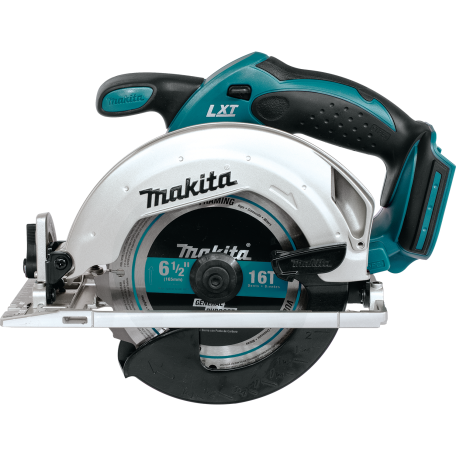 Cordless 18V circular saw with black and teal grip, 6-1/2 inch blade, designed for home improvement projects