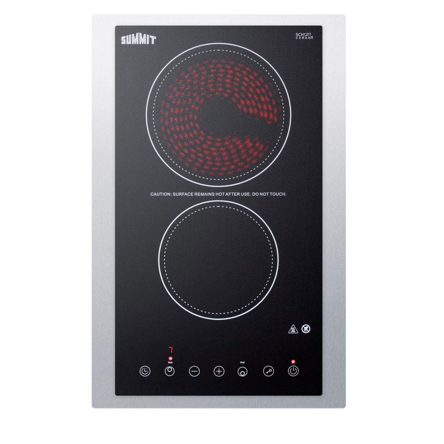 15-inch radiant cooktop with two burners, touch controls, and black glass surface in kitchen appliances collection