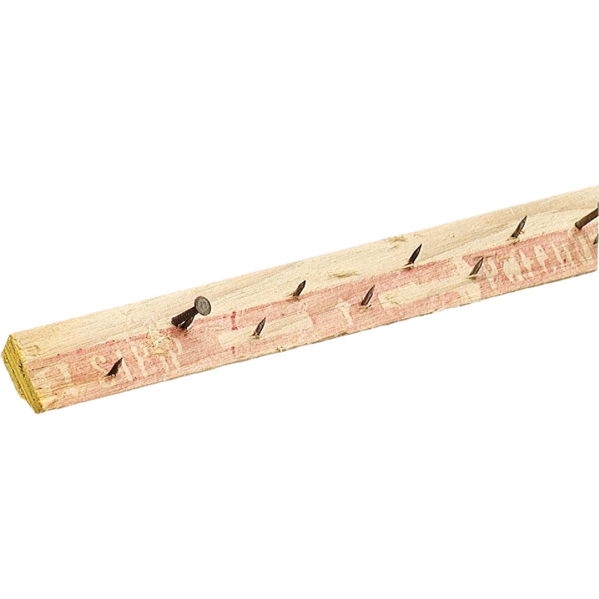 Wooden carpet tack strip with angled nails for securing flooring in home improvement projects