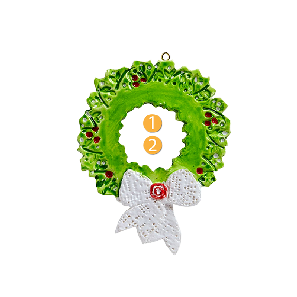 Green wreath ornament with white bow and red berry accents for Christmas Ornaments & Tree Decorations under $50