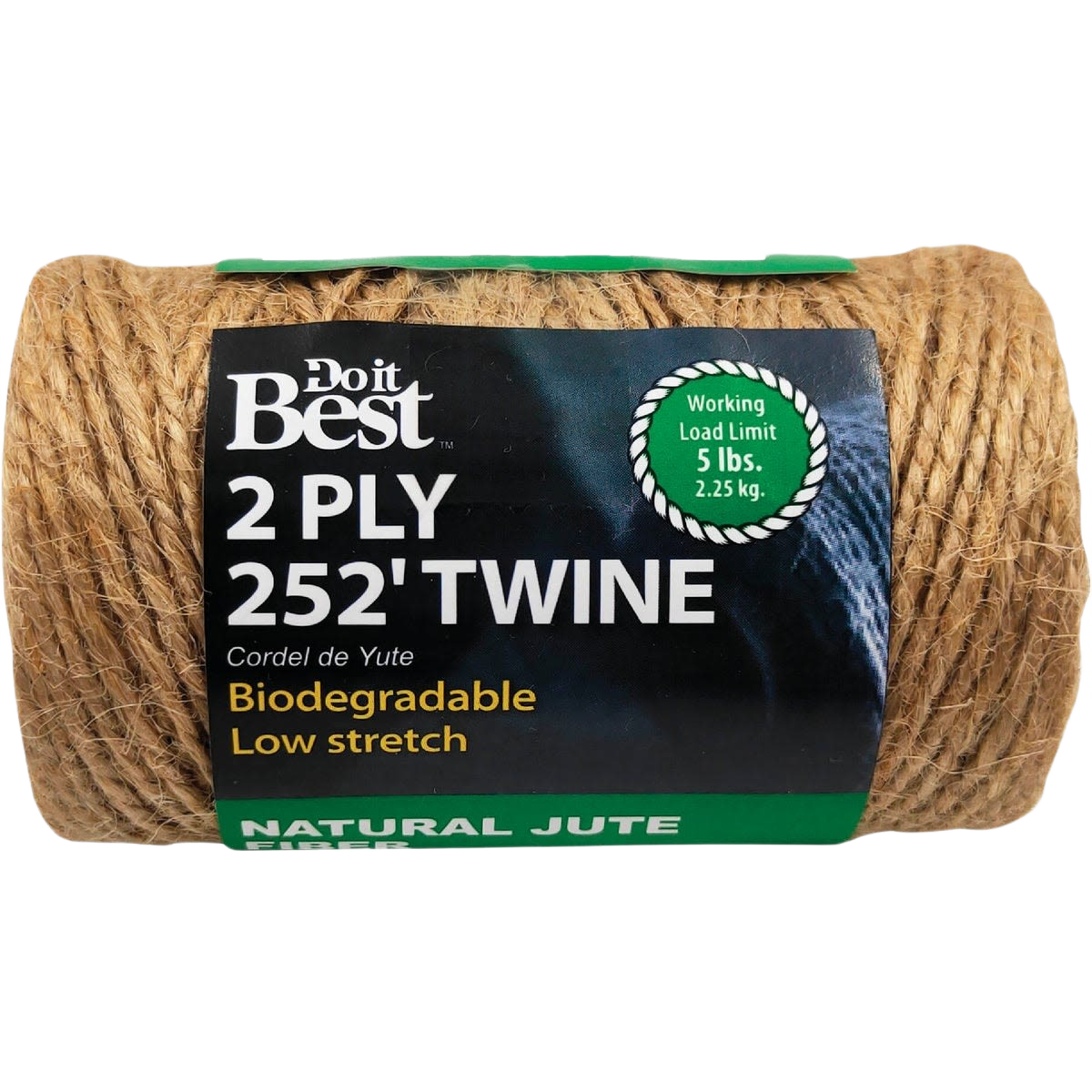 Roll of brown natural jute fiber twine with 2-ply biodegradable construction for home improvement tasks