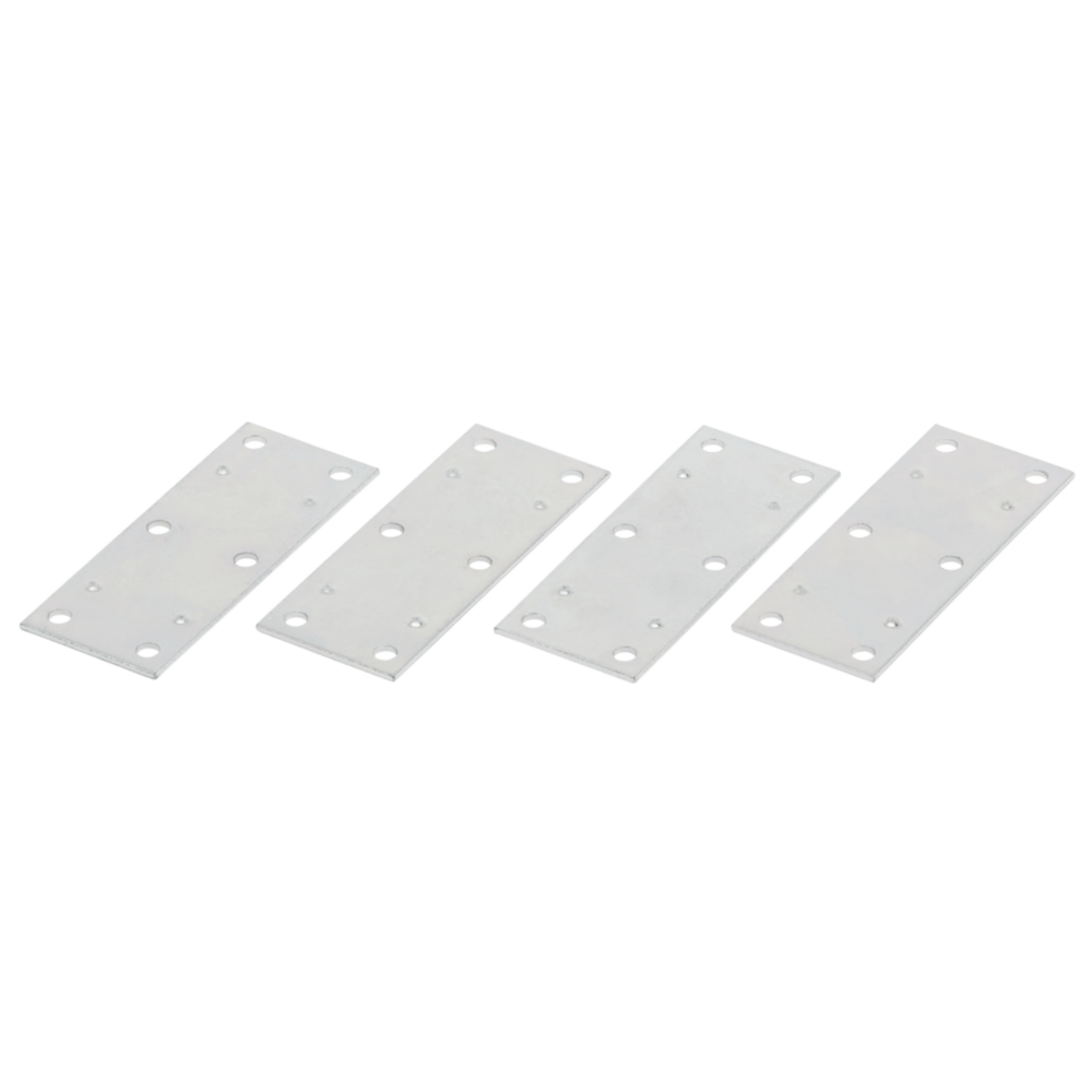 Set of four hot-rolled steel mending plates for reinforcing and splicing panels in building hardware collections