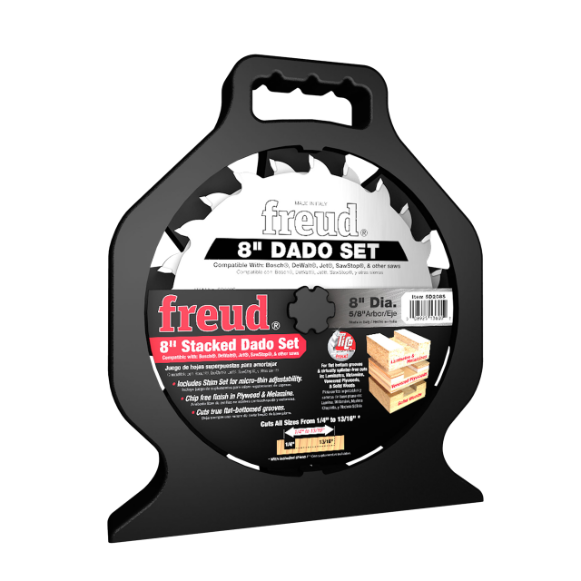 Stacked dado blades with sturdy black case for precise woodworking cuts in tools and home improvement projects