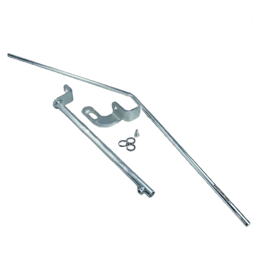 Metal bucket level indicator parts including bent rod, mounting bracket, and connecting tube for tools and home improvement projects