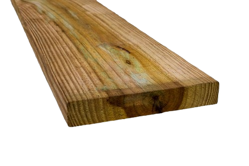 Treated lumber plank with smooth surface and visible wood grain for home improvement and construction projects