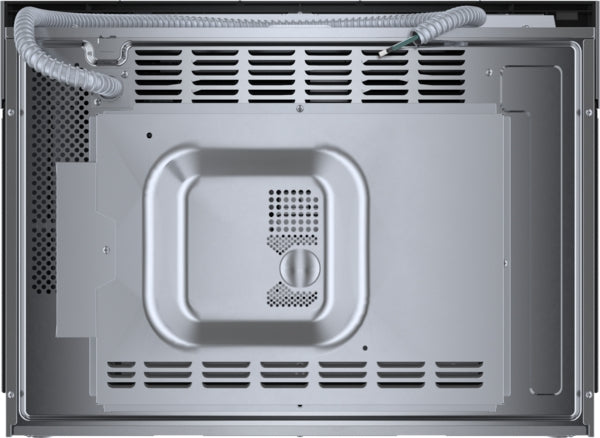 Top view of stainless steel 30-inch speed oven interior ventilation and components from Bosch Appliances collection