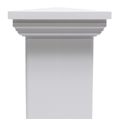 White vinyl post cap with classic decorative molding for decking and outdoor living projects under $50 collections