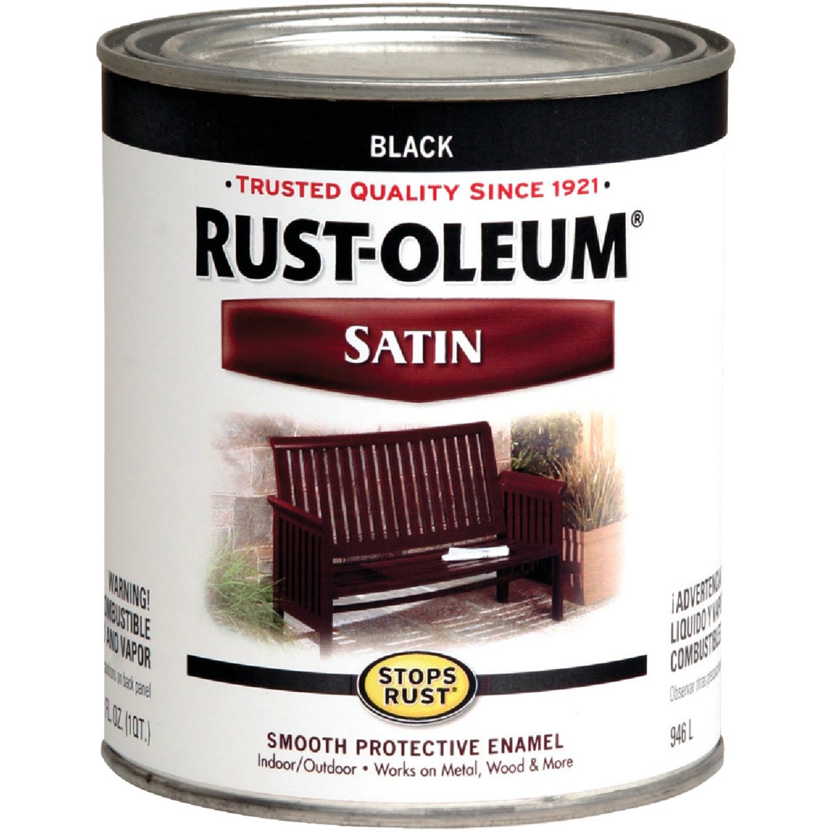 One quart can of black satin enamel protective paint for rust prevention from specialty paint collections