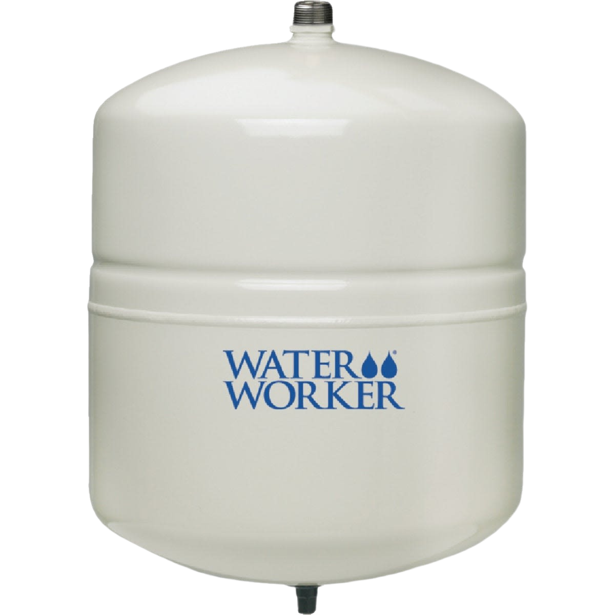 White water heater expansion tank with top and bottom fittings for pressure regulation in home improvement tasks