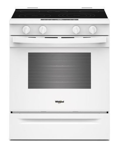 White 30-inch electric range with smooth cooktop and control knobs, part of Ranges and Kitchen & Kitchenware collections