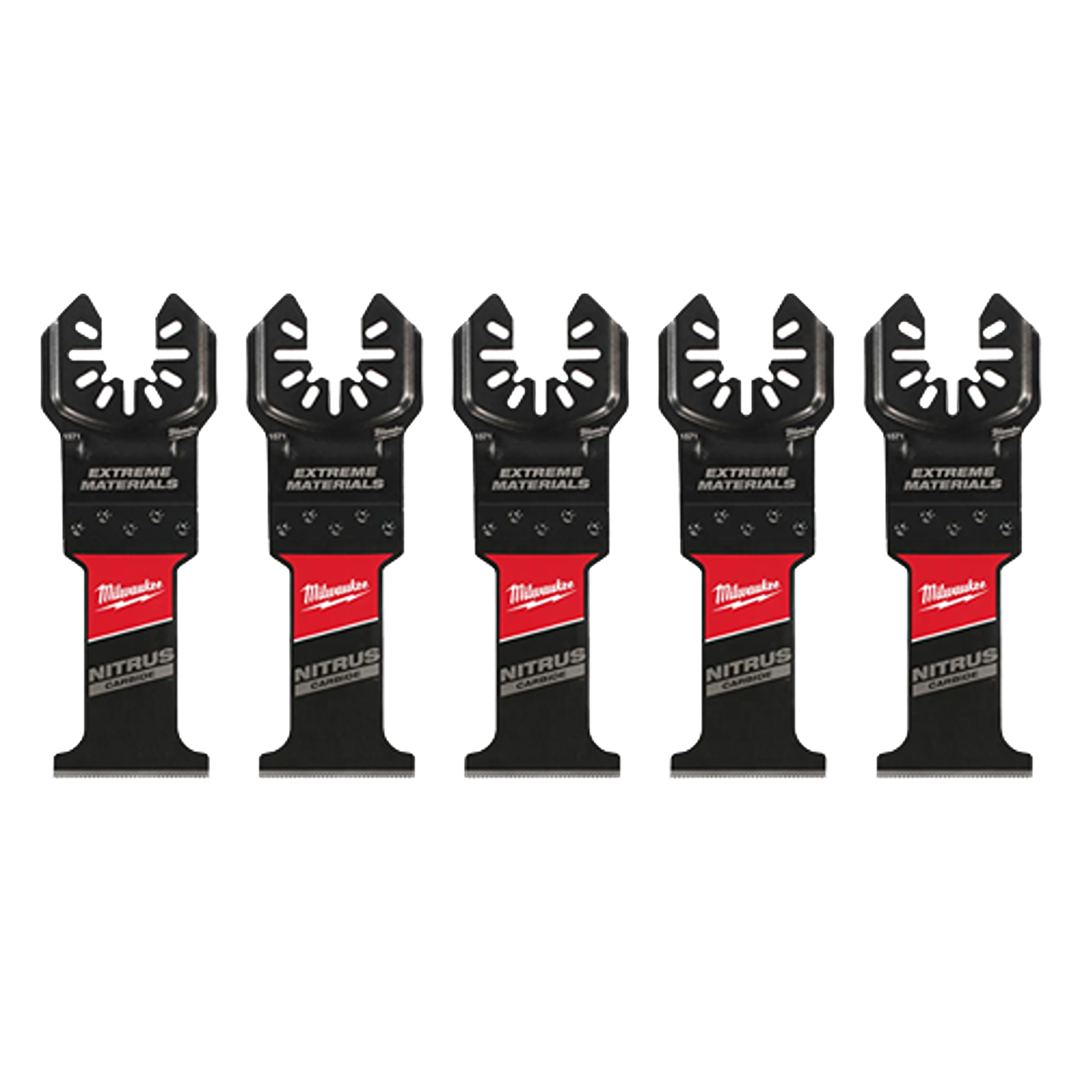Five Milwaukee NITRUS CARBIDE™ multi-tool blades for extreme materials in oscillating tool accessories collection