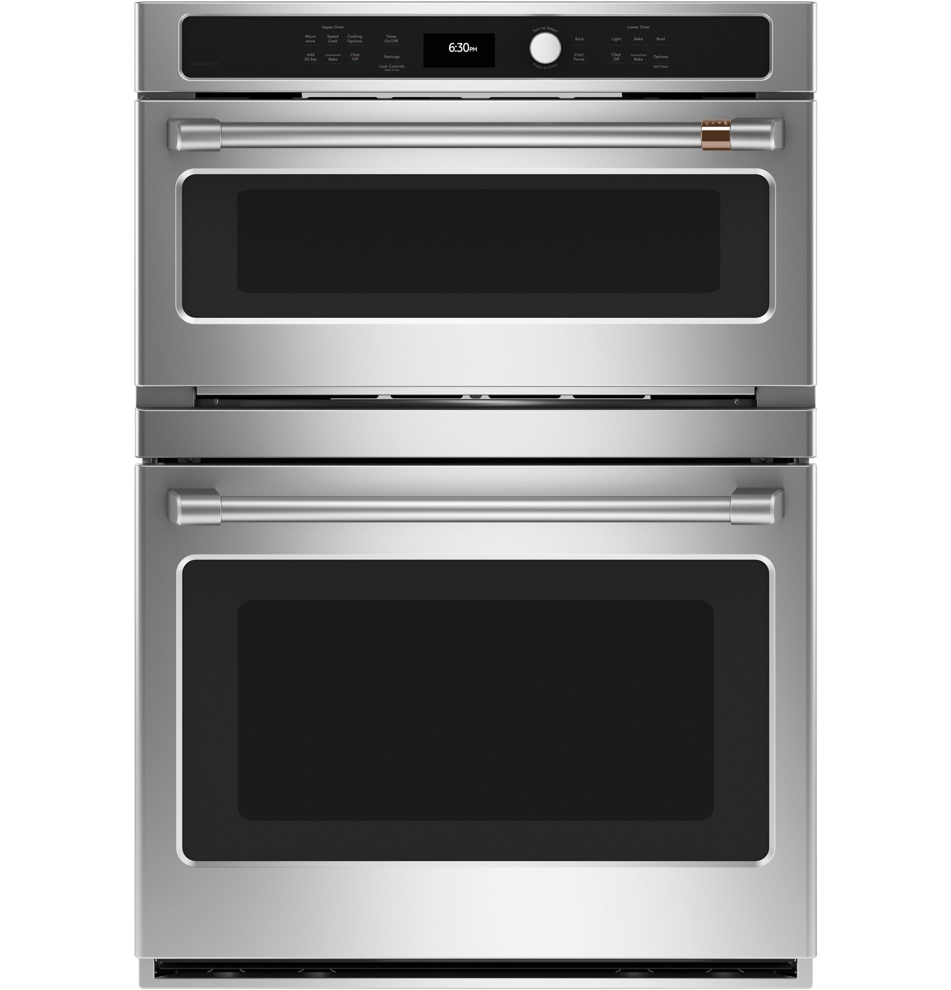 Stainless steel combination double wall oven with digital controls in kitchen appliances and double wall ovens collection