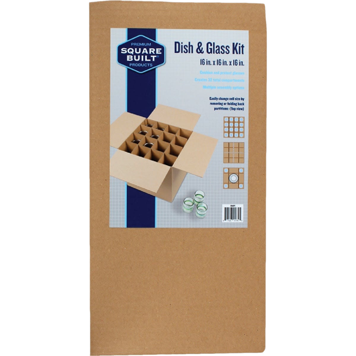 Cardboard dishware kit with adjustable dividers for safely storing glassware in paint and supplies collection