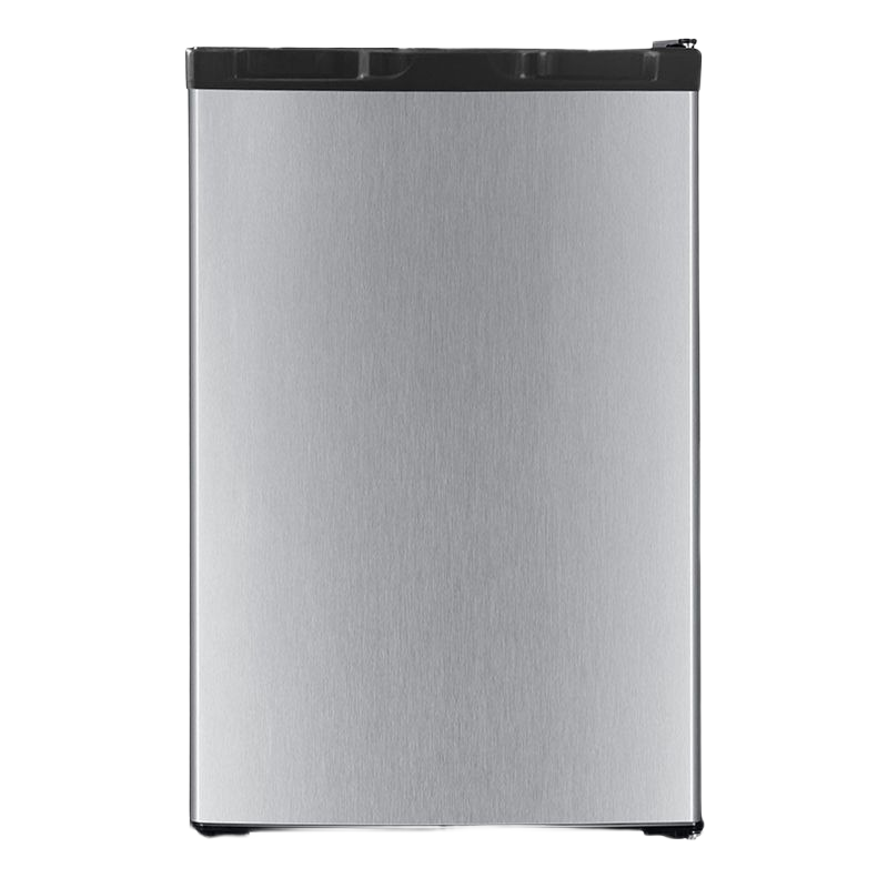 Compact stainless steel counterhigh refrigerator with separate freezer compartment, ideal for kitchen and appliances collections