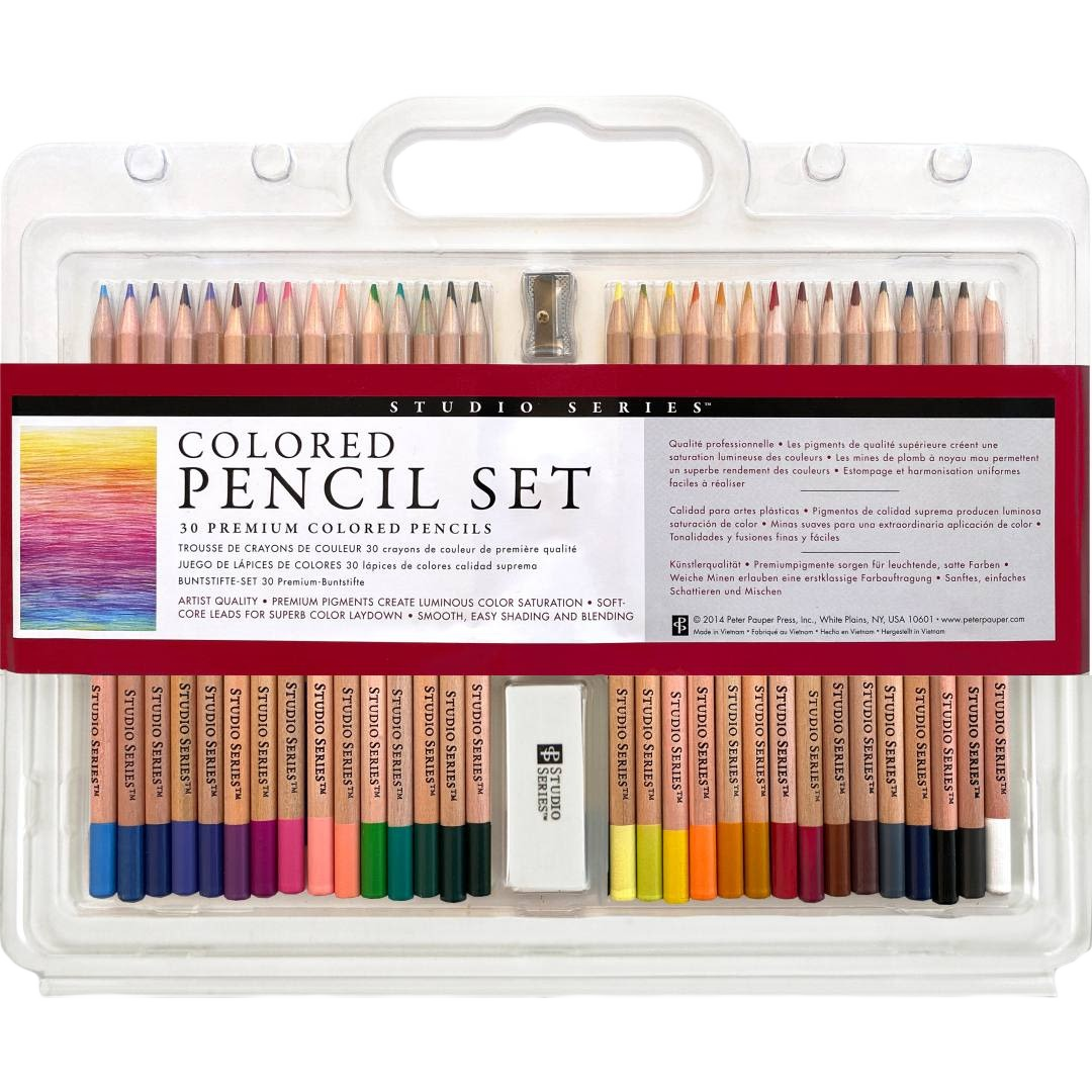 Set of 30 colored pencils with sharpener and eraser for arts and crafts, educational, and office supplies collections