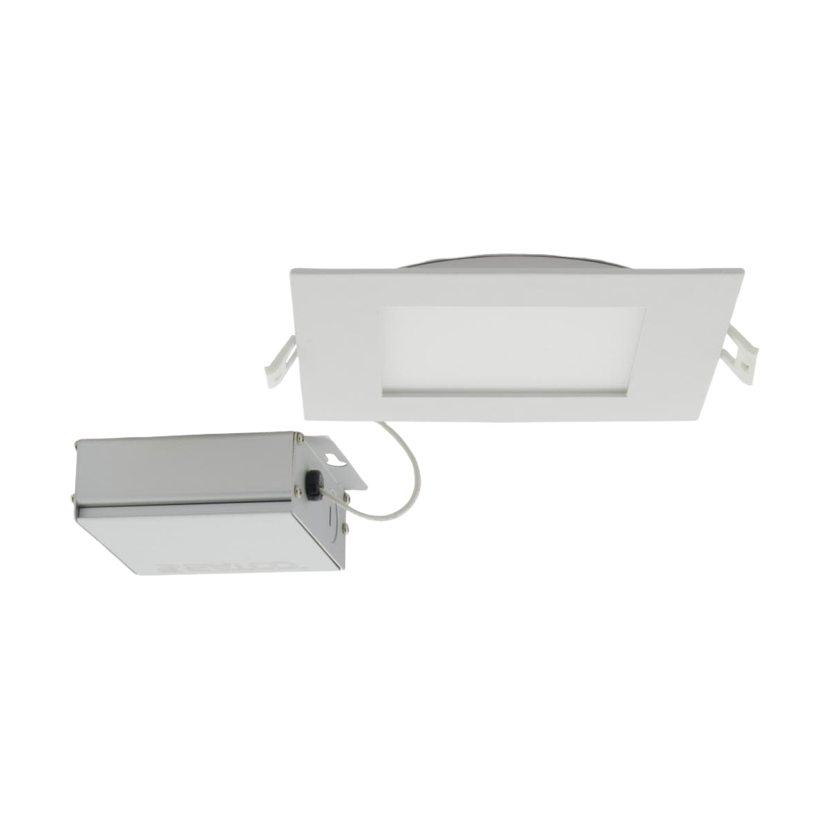 Square LED downlight with remote driver for energy-efficient indoor lighting in home improvement collections
