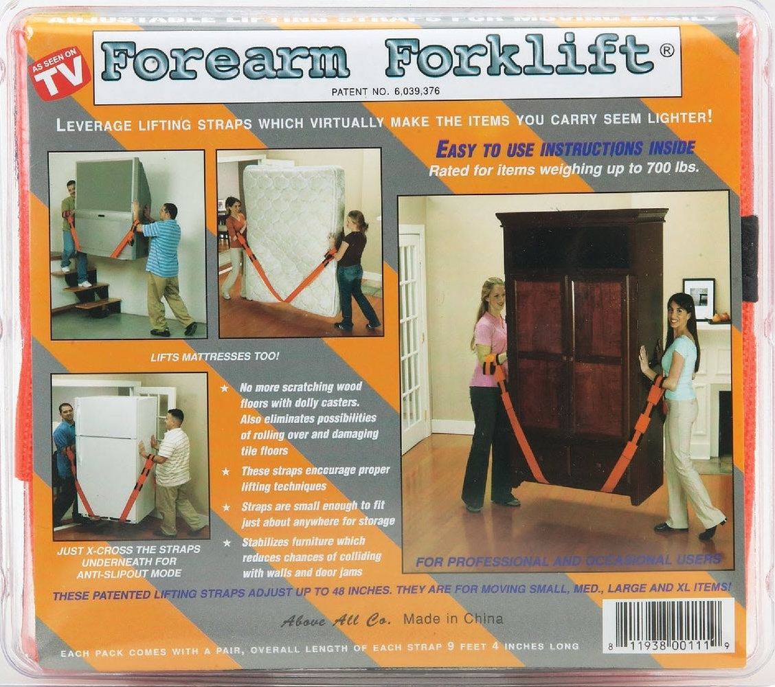 Packaging of lifting straps designed to improve safety and ease in moving heavy furniture and household items