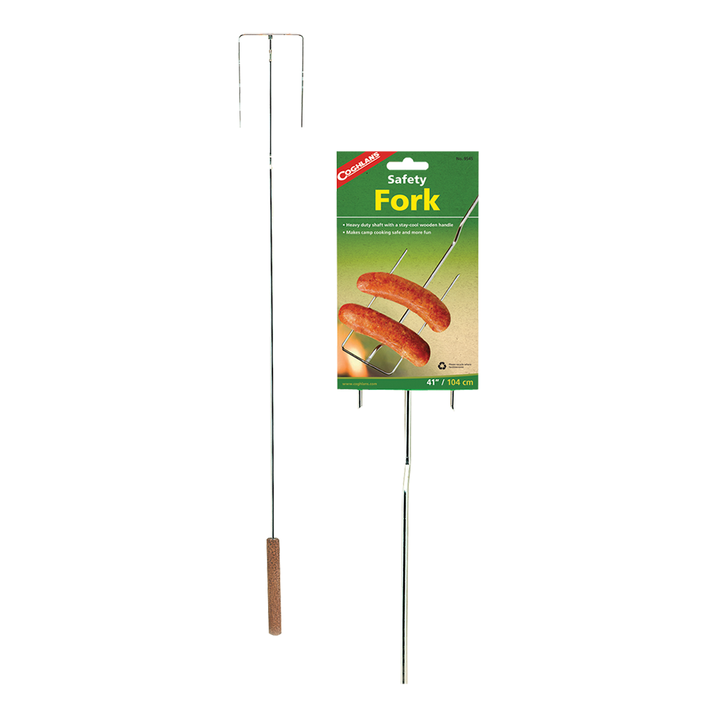 41-inch chromed camp grilling fork with wooden handle for safe roasting over fire, grilling tools and outdoor living