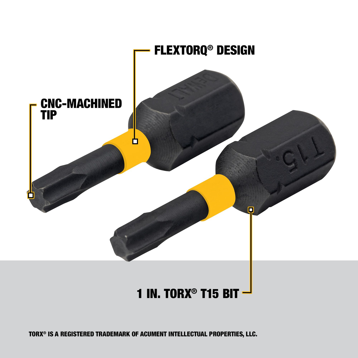 DEWALT FlexTorq 1" T15 TORX Insert Impact Screwdriver Bit, 2-Pack