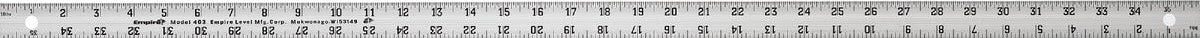 Aluminum straight edge ruler with detailed inch scale markings, ideal for woodworking and measuring tools collections