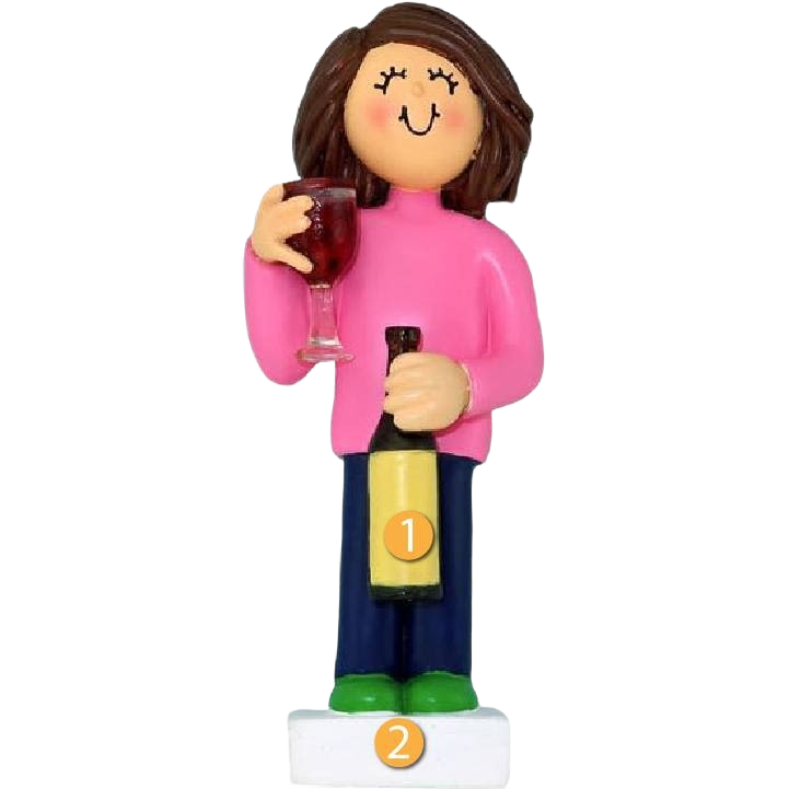 Brunette female figurine holding wine glass and bottle for Christmas Ornaments & Tree Decorations collection