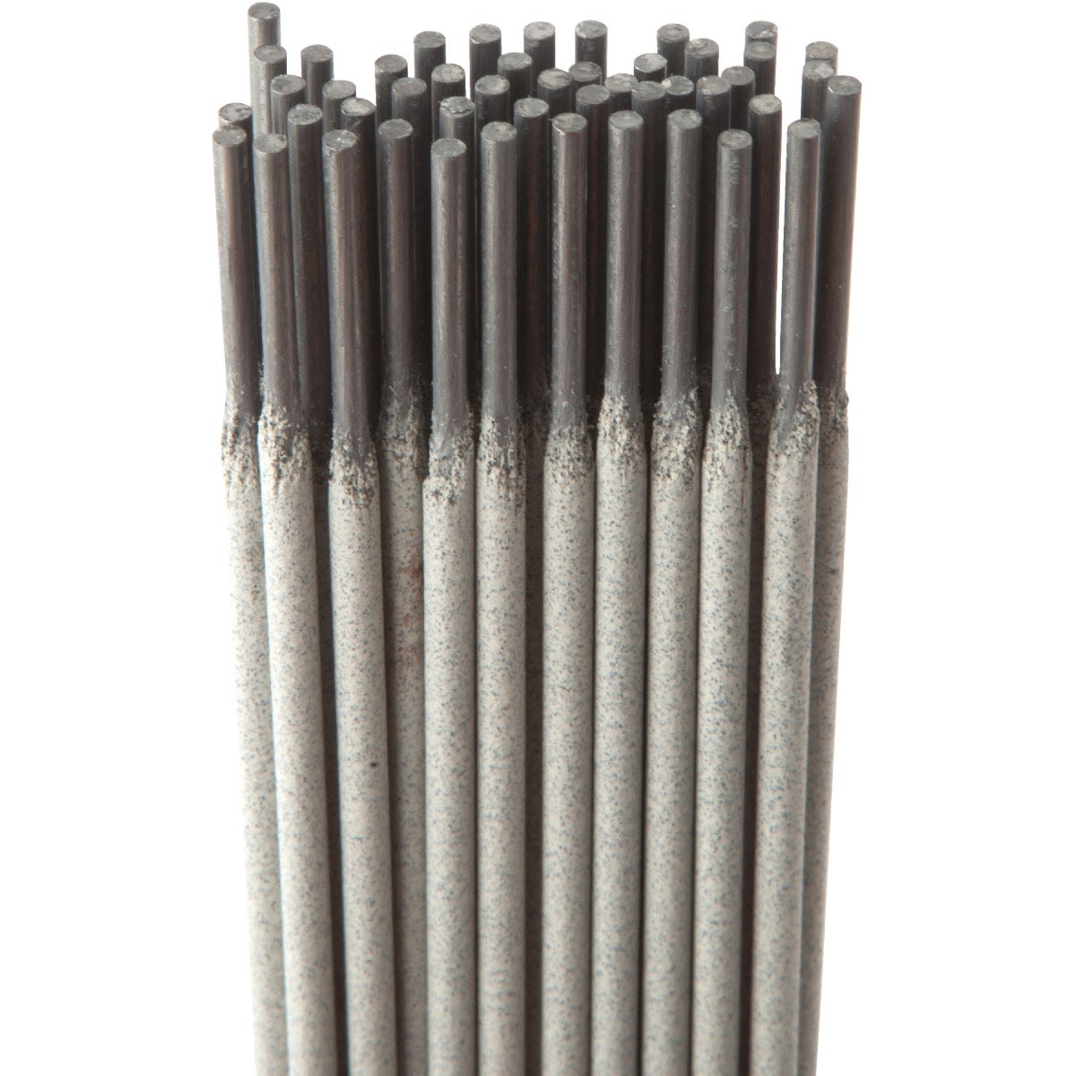 Bundle of mild steel welding electrodes with gray coating for general purpose metal fabrication and repairs