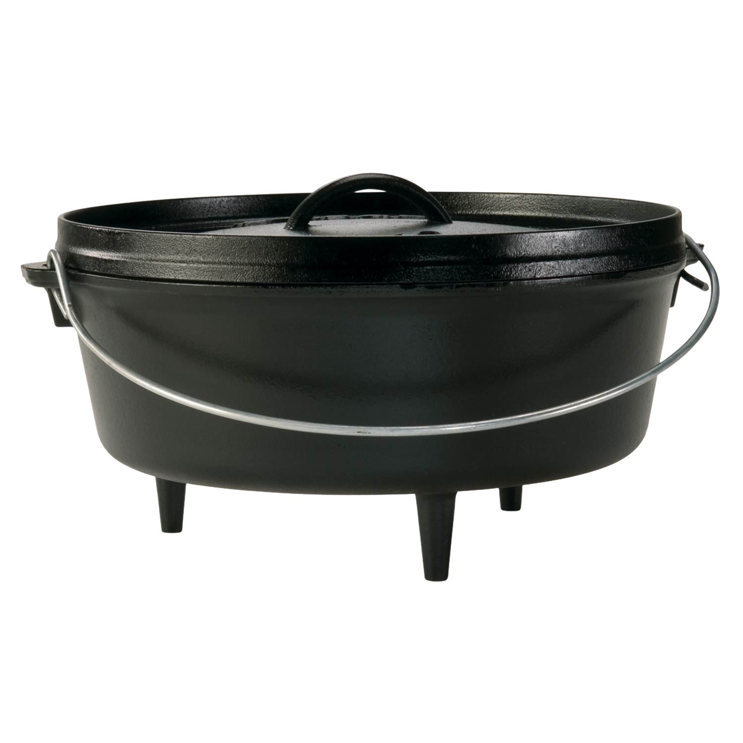 Pre-seasoned cast iron camp Dutch oven with three built-in legs, lid, and handle for outdoor cooking in kitchenware collection